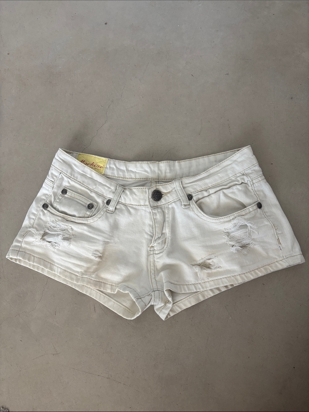 Machine Jeans Nouvelle Mode low rise distressed jean shorts in white